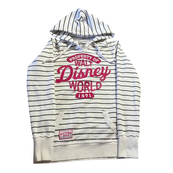Vintage Y2K Disney World Striped Themepark Lounge Pink Hoodie Sweatshirt Small - Picture 1 of 5